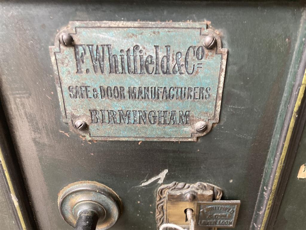 F. Whitfield & Co. - A Victorian cast iron safe, with key, width 60cm, depth 46cm, height 41cm